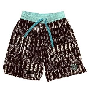 Patagonia Swim Trunks Boys S 7-8 Blue Black Print Board Shorts